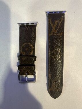 Custom Handmade Louis Vuitton Monogram Apple Watch Strap in Dark Brown Used.